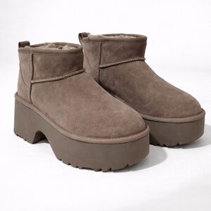 UGG Platform Mini Boots Chestnut Suede Shearling Ultra Mini Chunky Size 8